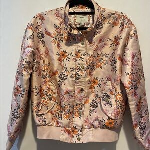 Forever 21 pink bomber jacket Asian floral embroidered, size M